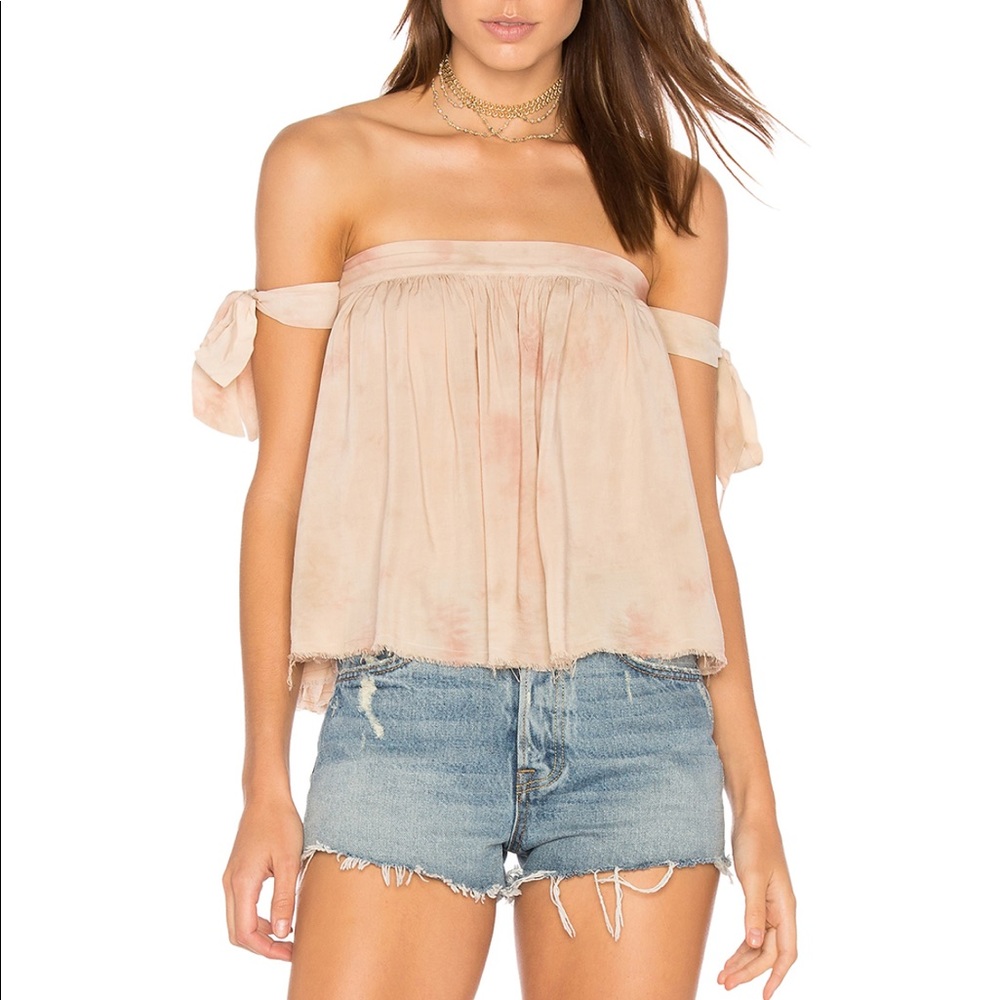 Blue life tie shoulder top in burgundy